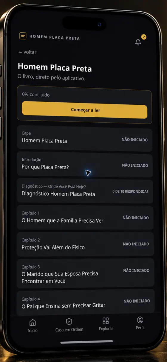 Tela do Livro Digital Homem Placa Preta com a lista de capítulos